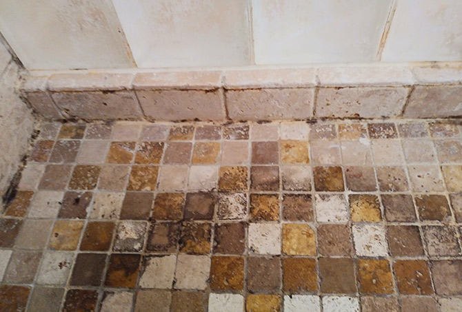 Travertine Shower Pan Before Close Up